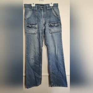 Levis‎ Denim Jeans Vintage 1970's Safari Bush Pocket Flare Orange Tab Distressed